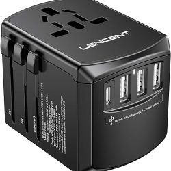 LENCENT Universal Travel Adapter, International Charger with 3 USB Ports and Type-C PD Fast Charging Adaptor for iPhone, Tablet, Gopro. for Over 200 Countries Type A/C/G/I (USA,...