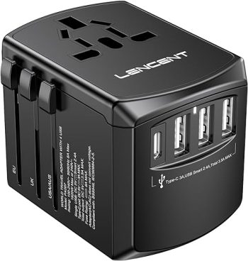 LENCENT Universal Travel Adapter, International Charger with 3 USB Ports and Type-C PD Fast Charging Adaptor for iPhone, Tablet, Gopro. for Over 200 Countries Type A/C/G/I (USA,...