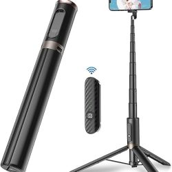 TONEOF 60" Cell Phone Selfie Stick Tripod,Smartphone Tripod Stand All-in-1 with Integrated Wireless Remote,Portable,Lightweight,Extendable Phone Tripod for 4''-7'' iPhone and...