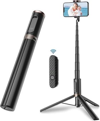 TONEOF 60" Cell Phone Selfie Stick Tripod,Smartphone Tripod Stand All-in-1 with Integrated Wireless Remote,Portable,Lightweight,Extendable Phone Tripod for 4''-7'' iPhone and...