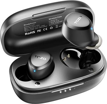 TOZO A1 Mini Wireless Earbuds Bluetooth 5.3 in Ear Light-Weight Headphones Built-in Microphone, Immersive Premium Sound Long Distance Connection Headset with Charging Case, Black